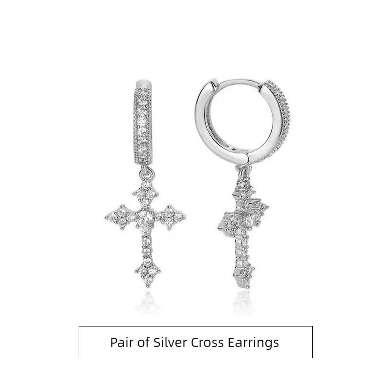 Fdk Cross Zircon Earrings for Men 2026 New Popular High-End Versatile Earrings with a Sense of Style and Trendiness