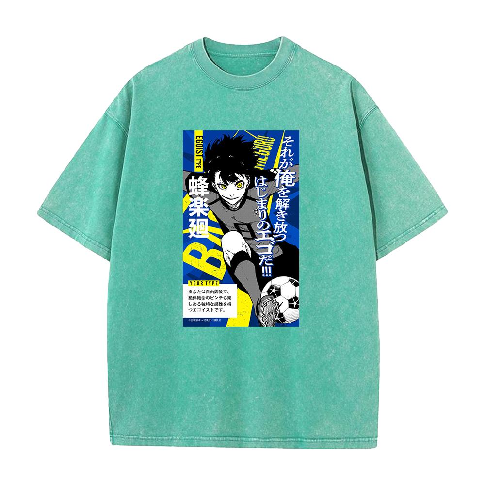 Bachira Meguru Graphic Washed T Shirt Anime BLUE LOCK Vintage Tee Men Washed Manga Tshirts Harajuku Male Casual Cotton T-shirt