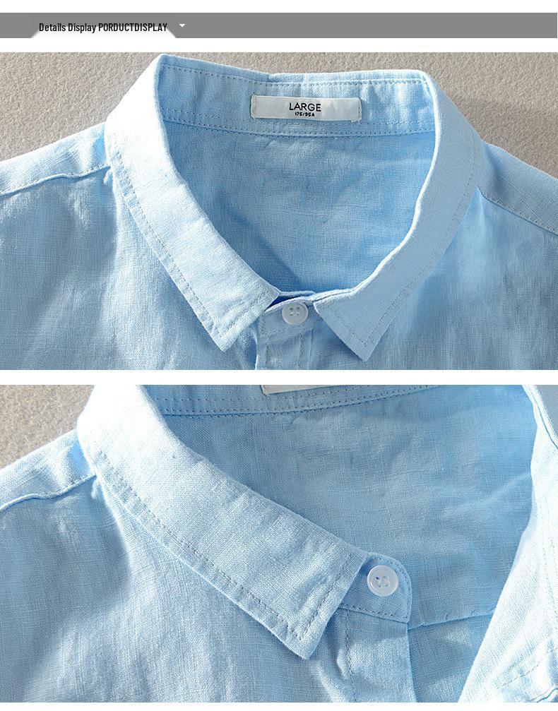 Men's White Cotton Linen Short-Sleeve Shirt - Casual Summer Wear