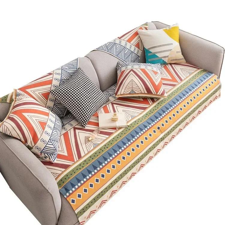 Cuscino per Divano in Cotone Lino Federa Universale per Tutte le Stagioni Copridivano Bohemien Motivo Geometrico Antiscivolo Asciugamano per Divanetto