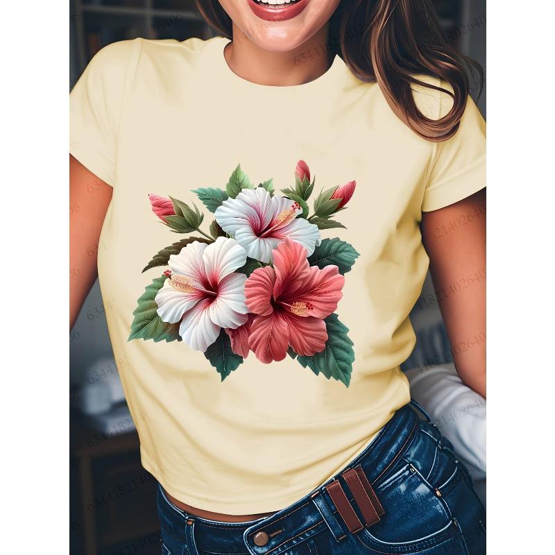 Hibiscus Floral Print Summer Women'S Casual T-Shirt for Girlfriends - Urban Light Fashion