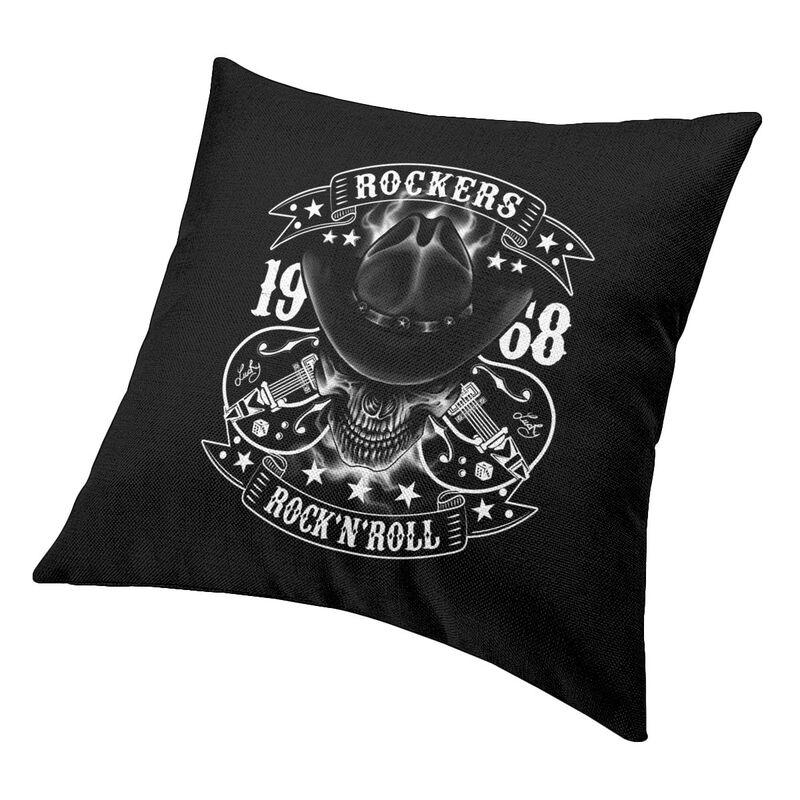 Rockabilly Skull 1968 Rockers Rock N Roll Guitars Bikers Square Pillowcover Home Decorative Cushion Cover Throw Pillow