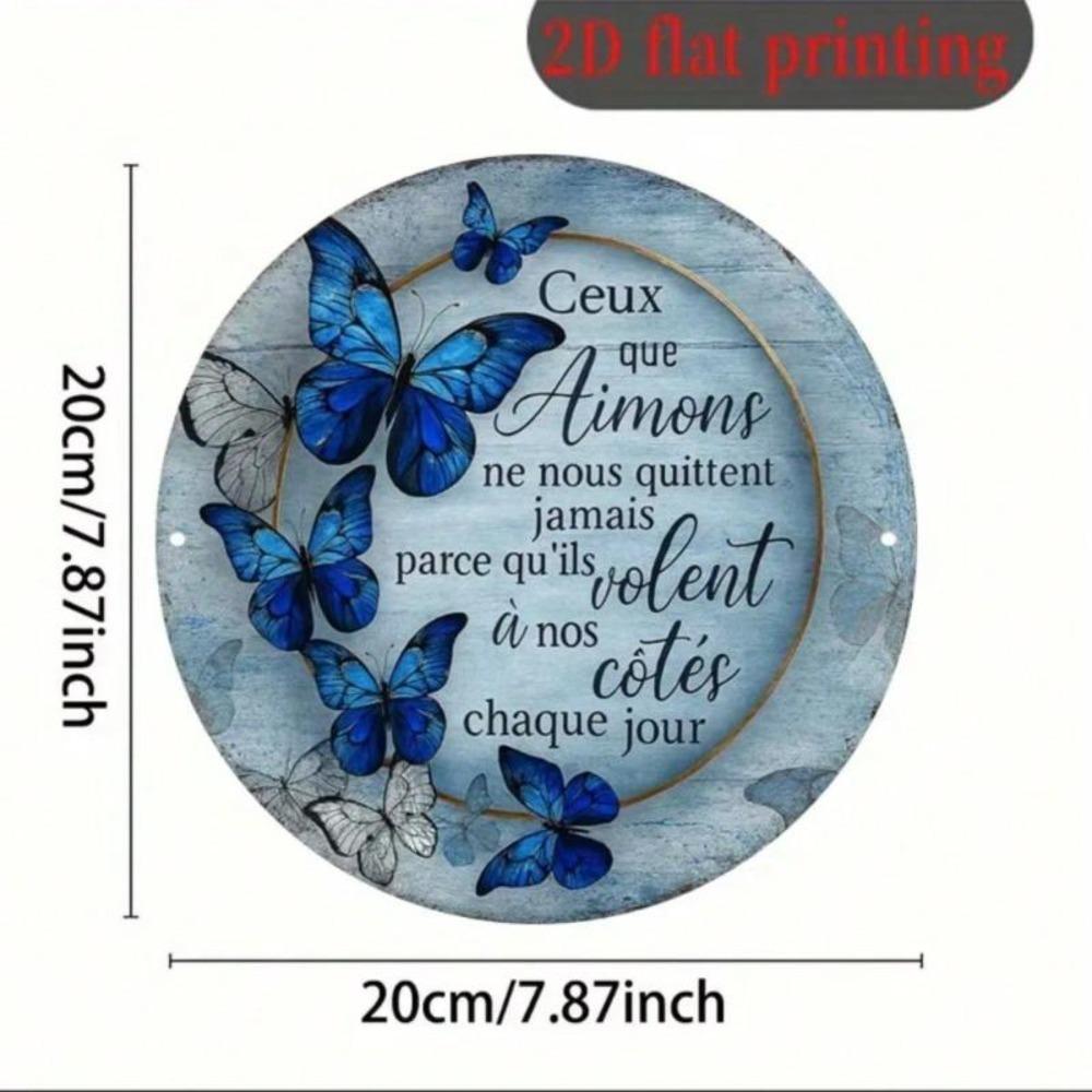 Metal Butterfly Memorial Plaque Round Gold Accent Weatherproof Aluminum Sign