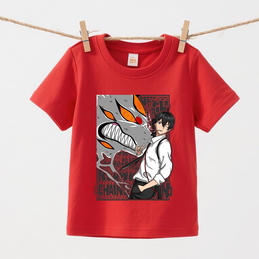 Chainsaw Man Aki Anime Print Cotton T Shirts for Boys Girls Short Sleeve Summer Kids Casual Tops