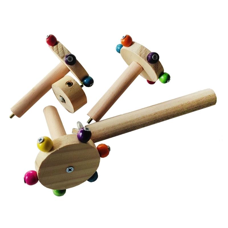 Interactive Wooden Bird Stand with Rotating Feature Bird Cage Colorful Parrot Perch Windmill Toy for Mental Stimulation