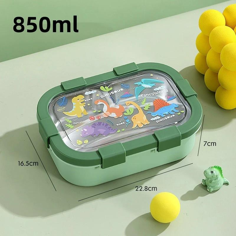 850ml Tragbare Lunchbox Kinder Bento Box mit Gabel Löffel Mikrowelle Ofen Auslaufsicher Edelstahl Lebensmittelbehälter für Kinder Schule