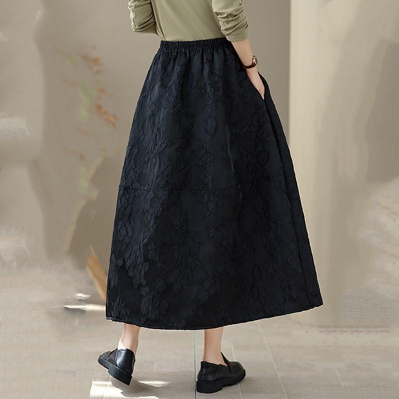 Plus Size Jacquard High Waist Vintage Floral Spring Autumn Casual Loose Long for Woman Skirts Womens Skirt