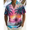 Outdoor Shirt Short Sleeve Summer Beach Wind Casual Tops Shirt Landscape Printed Pattern Large OverSize Loose Men's Clothing
