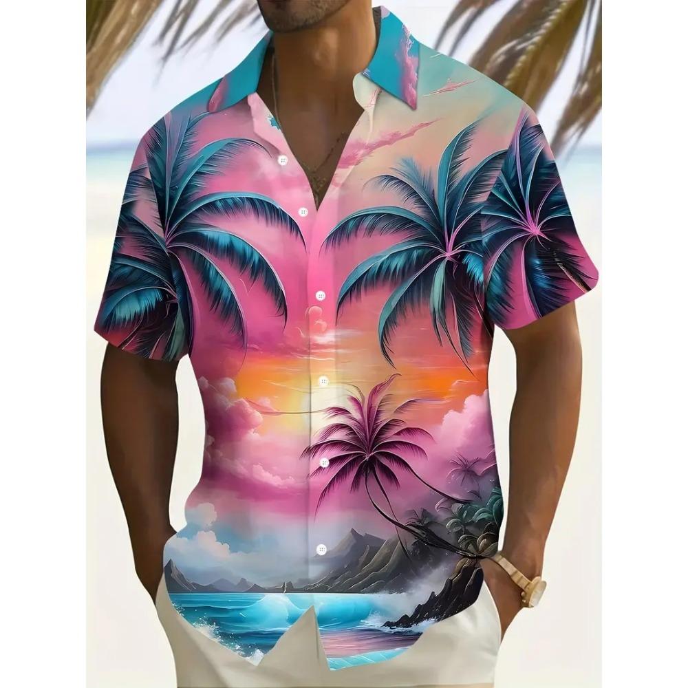 Outdoor Shirt Short Sleeve Summer Beach Wind Casual Tops Shirt Landscape Printed Pattern Large OverSize Loose Men's Clothing