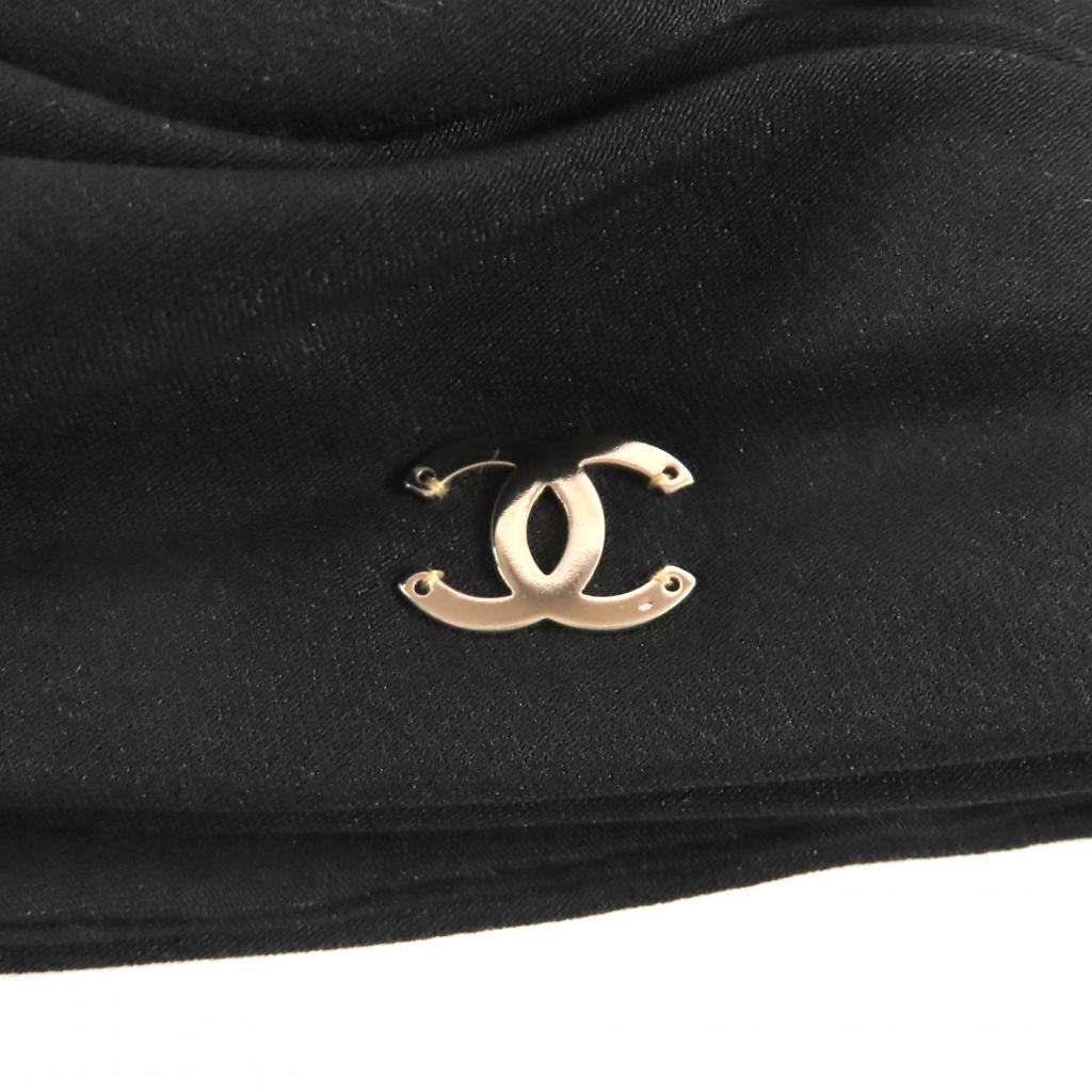 Excellent CHANEL Hat COCO MarkMetal Turban Black Silk Women Used