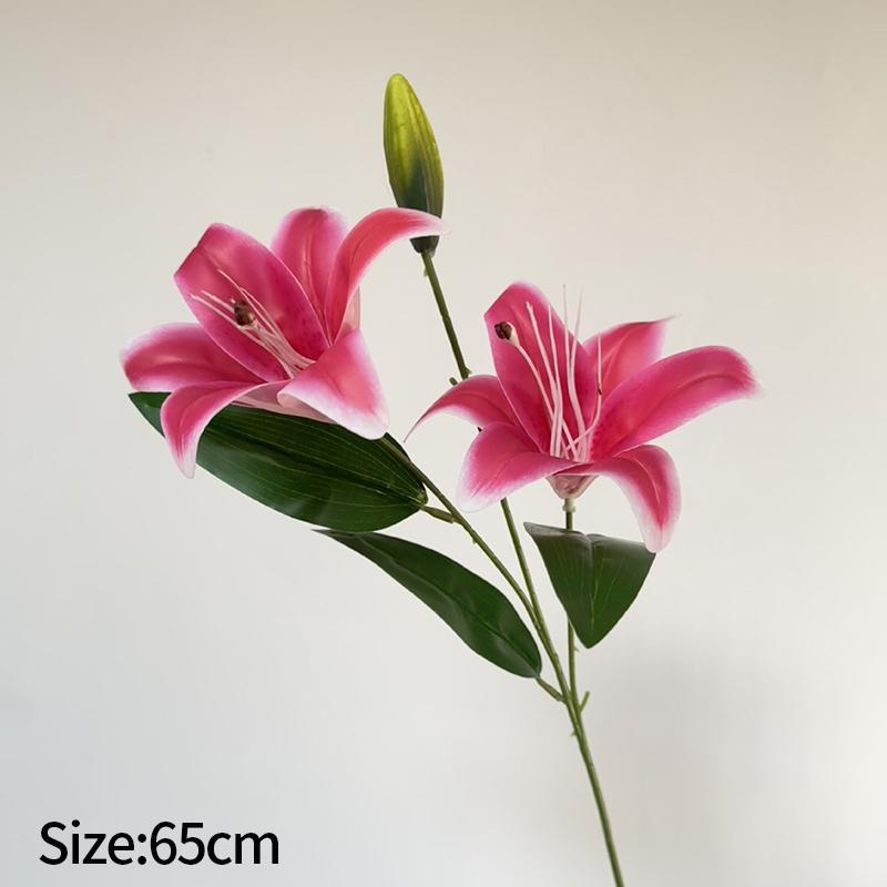 2 Heads Big Lily Artificial Flower Branch Simulation Decorative Bouquet Fake Lily Branch DIY Handmade Bouquet Wedding Decoration