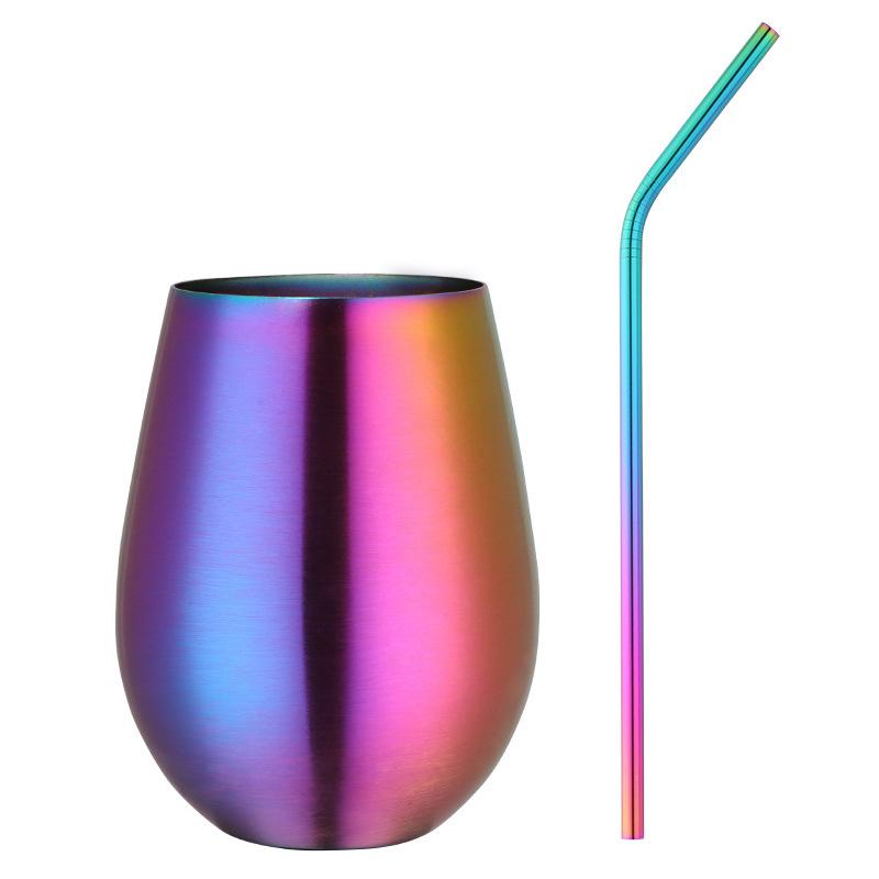 New Stainless Steel Wine Cup With Straw Single Layer Metal Drinking Mug Multifunction 500Ml Big Belly Cup Outdoor Drinkware