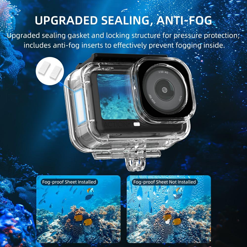 For DJI Osmo Action 6 60m Depth Camera Waterproof Case Transparent PC + Tempered Glass Anti Fog Underwater Housing