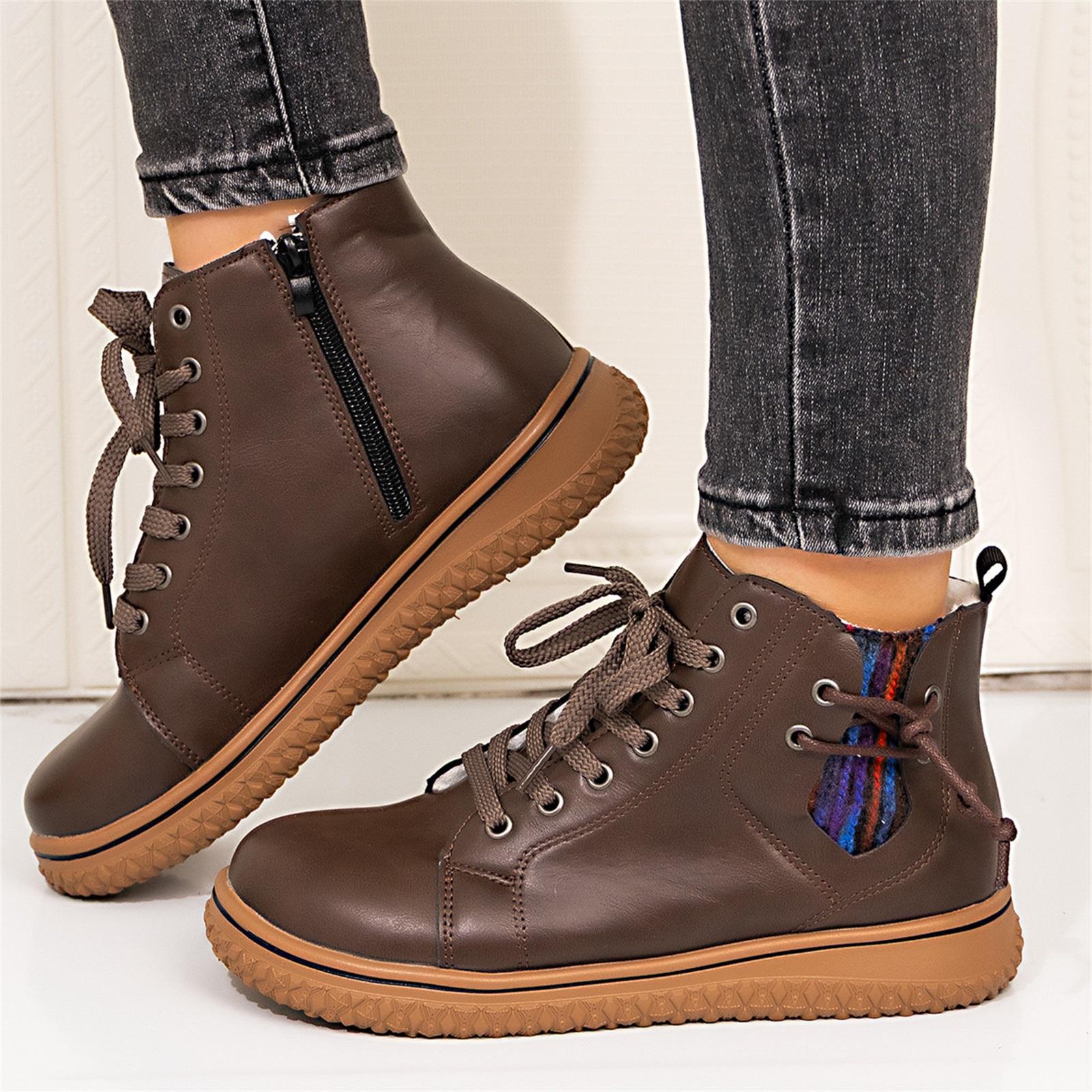 Women s Fashion Round-toed Plus-size Lace-up Cotton Boots 42