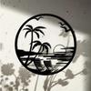 Metal Wall Art Beach Sunset Palm Tree Chair Silhouette Patio Balcony Decor