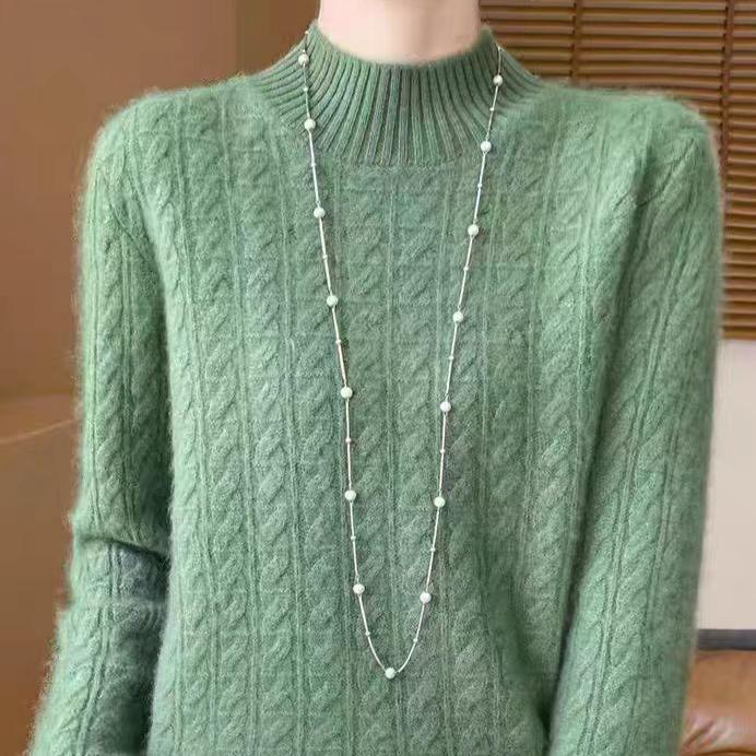 Cashmere Sweater Women's Half Turtleneck Knitted Sweater Casual Pullover Thickened Knitted Sweater with Loose Solid Color Base Layer