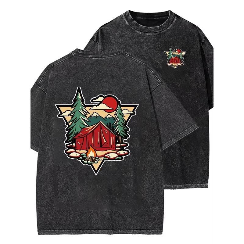 Mountain Vintage Washed T Shirt 100% Cotton Hip Hop Print Graphic Oversized Tshirt Outdoor Men Women Luxury Funny T-shirts