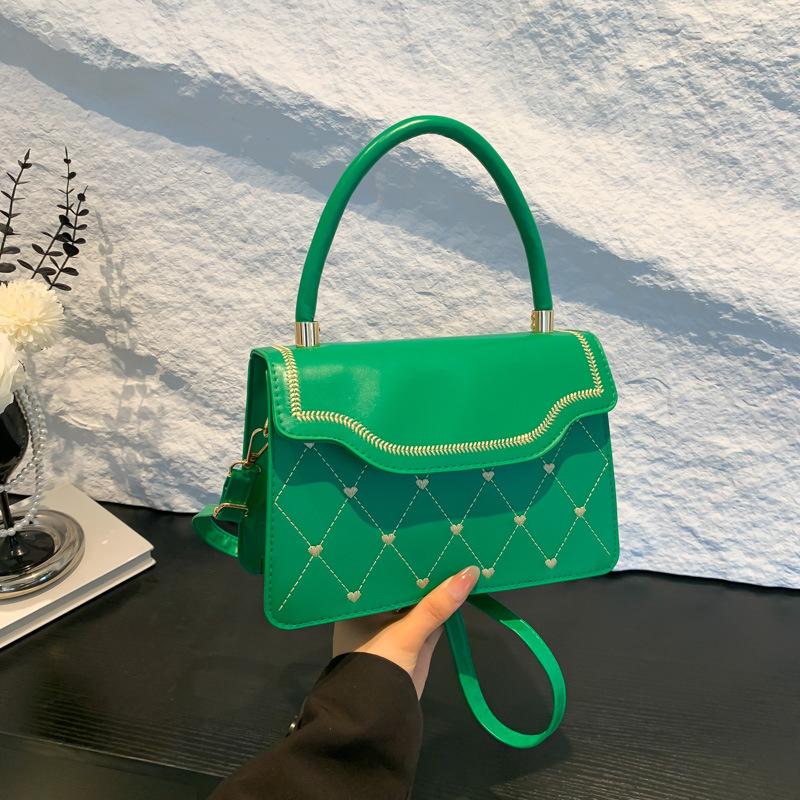 Fashion Embroidered Thread Small Square Bag Handbag Texture Pu Shoulder Bag Premium Retro Messenger Women'S Bag
