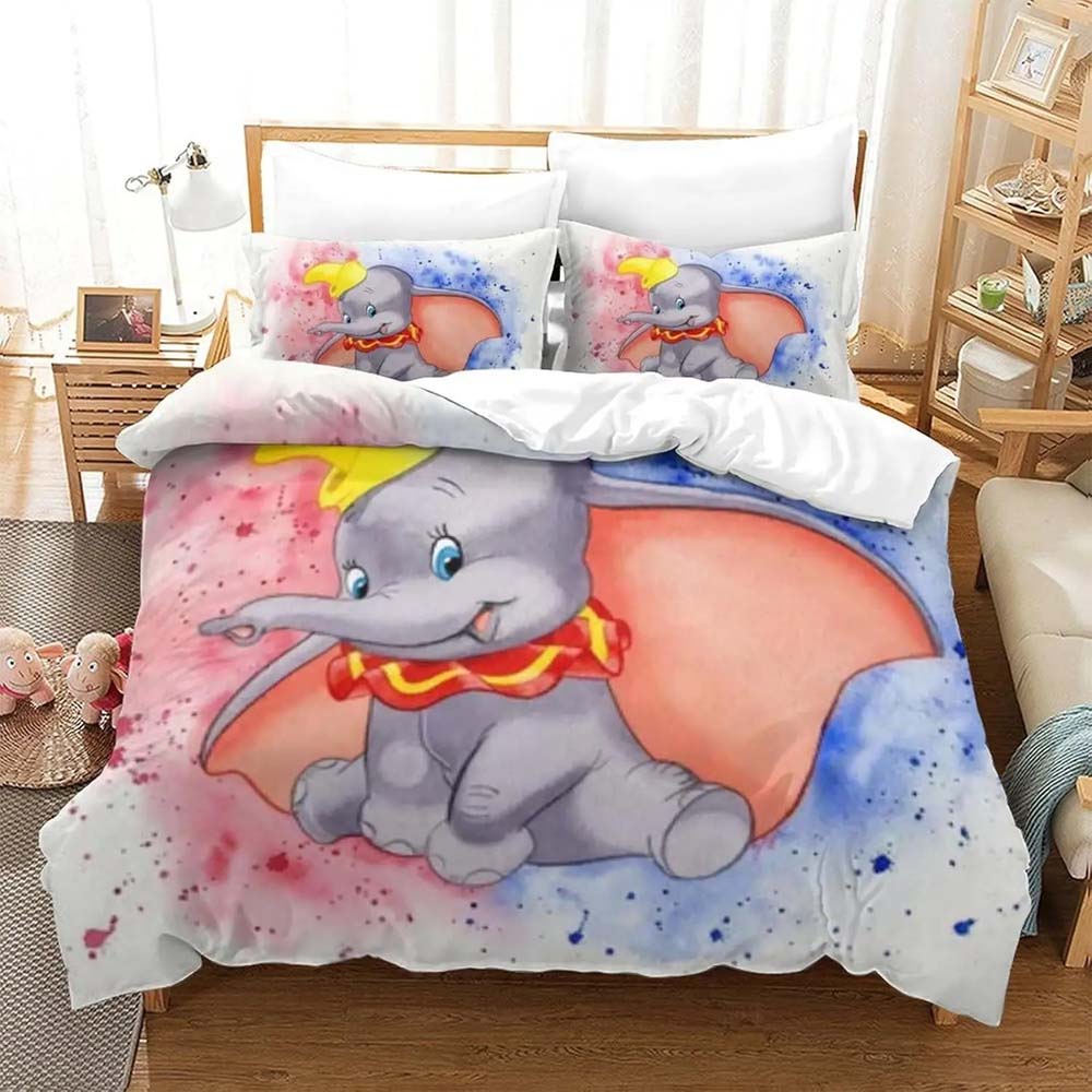 Dumbo Flying Duvet Cover Pillowcase Dumbo Bedding Set  Adult Boy Girl Bedroom Decoration Birthday Gift Single Double Large Size
