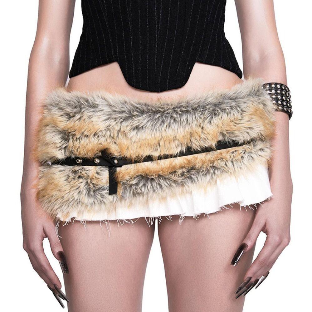 

Trendy Design Faux Fur Belts Tribal Style Plush Waist Belt Women Fashion L хакі