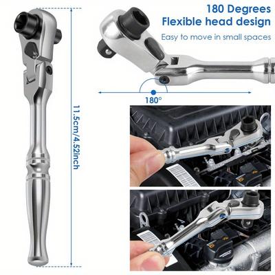 Ratchet Handle Chrome Vanadium Steel 2-in-1 Multi-Purpose Reversible Resilient Head Ratchet Wrench 1/4'' Drive Ratchet Handle