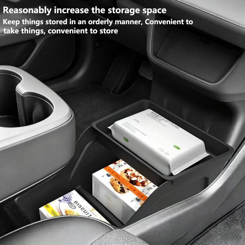 For Tesla Model Y Standard   Rwd Center Lower Storage Box (Layered Storage) Abs Central Tray Organizer Car Accessories