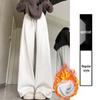 Women's Pink Velvet Wide-Leg High-Waisted Pants - Autumn/Winter Casual Slimming Sweatpants
