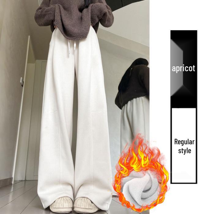 Women's Pink Velvet Wide-Leg High-Waisted Pants - Autumn/Winter Casual Slimming Sweatpants