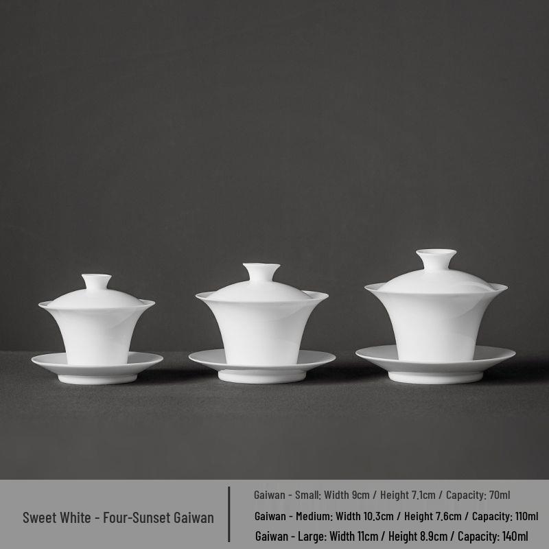 White Porcelain Three-Talent Gaiwan Tea Cup - Pure White Thin-Walled Ceramic Kung Fu Tea Set with Custom Logo