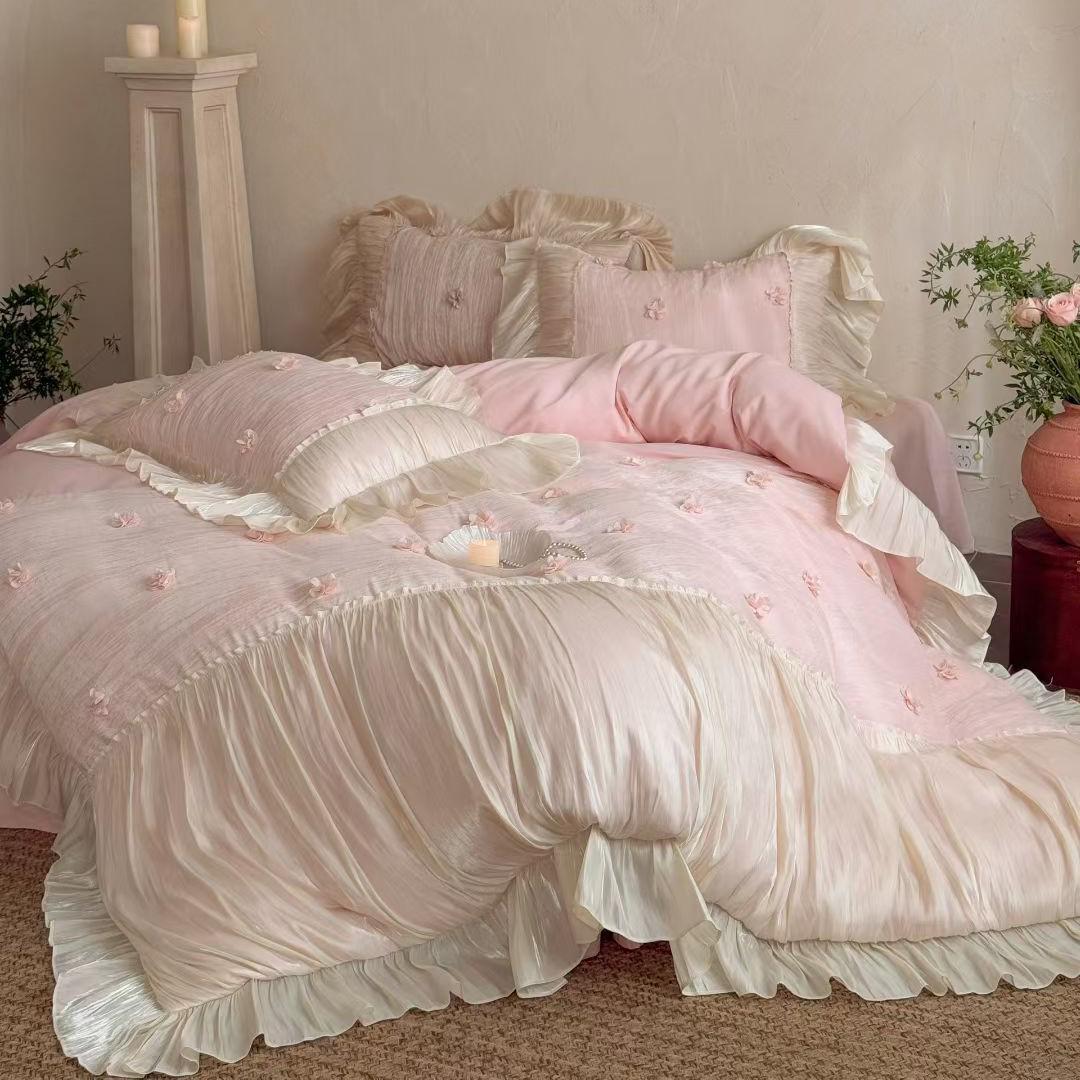 

Shimmering Romantic Cotton Flannel Jacquard 4-Piece Bed Set with Mercerized Yarn Edges 1.8m Bed (Duvet 200*230cm)