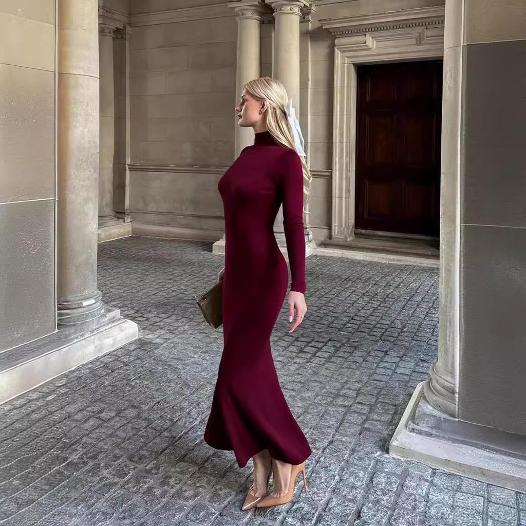 Women Knitted Maxi Dress Elegant Turtleneck Long Sleeve Sweater Dress Fall Winter Sexy Christmas Party Dress