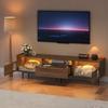 Móvel de TV Moderno com Iluminação LED, Espaço para Descanso de Gatos, Portas de Vidro e 1 Gaveta (Almofada de Gato Não Incluída), Cor Nogueira, 180x40x50 cm