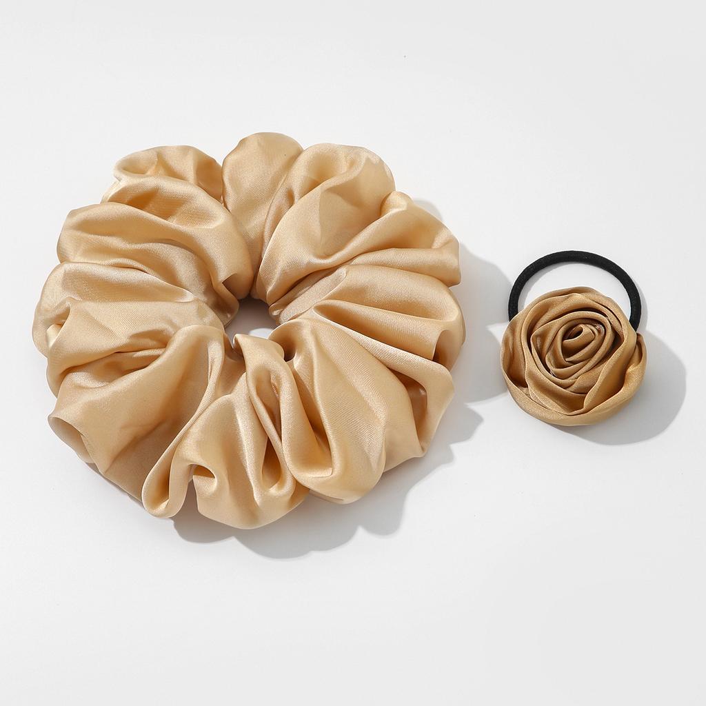 2Pcs Retro Flower Hair Rope Satin Rose Hair Band Summer New Temperament Headband Sweet Elastic Hair Bands Ponytail Holder Women