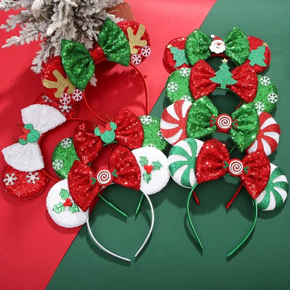 Cute Sequin Christmas Headband Soft Bow DIY Mouse Ears Headband Xmas Tree Hairband New Year