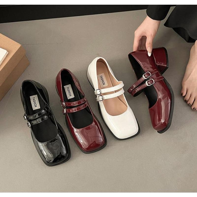 Designer Spring Patent Leather Women Mary Jane Shoes Fashion Shallow Square Toe Pumps Casual Dress Low Heel Shoes