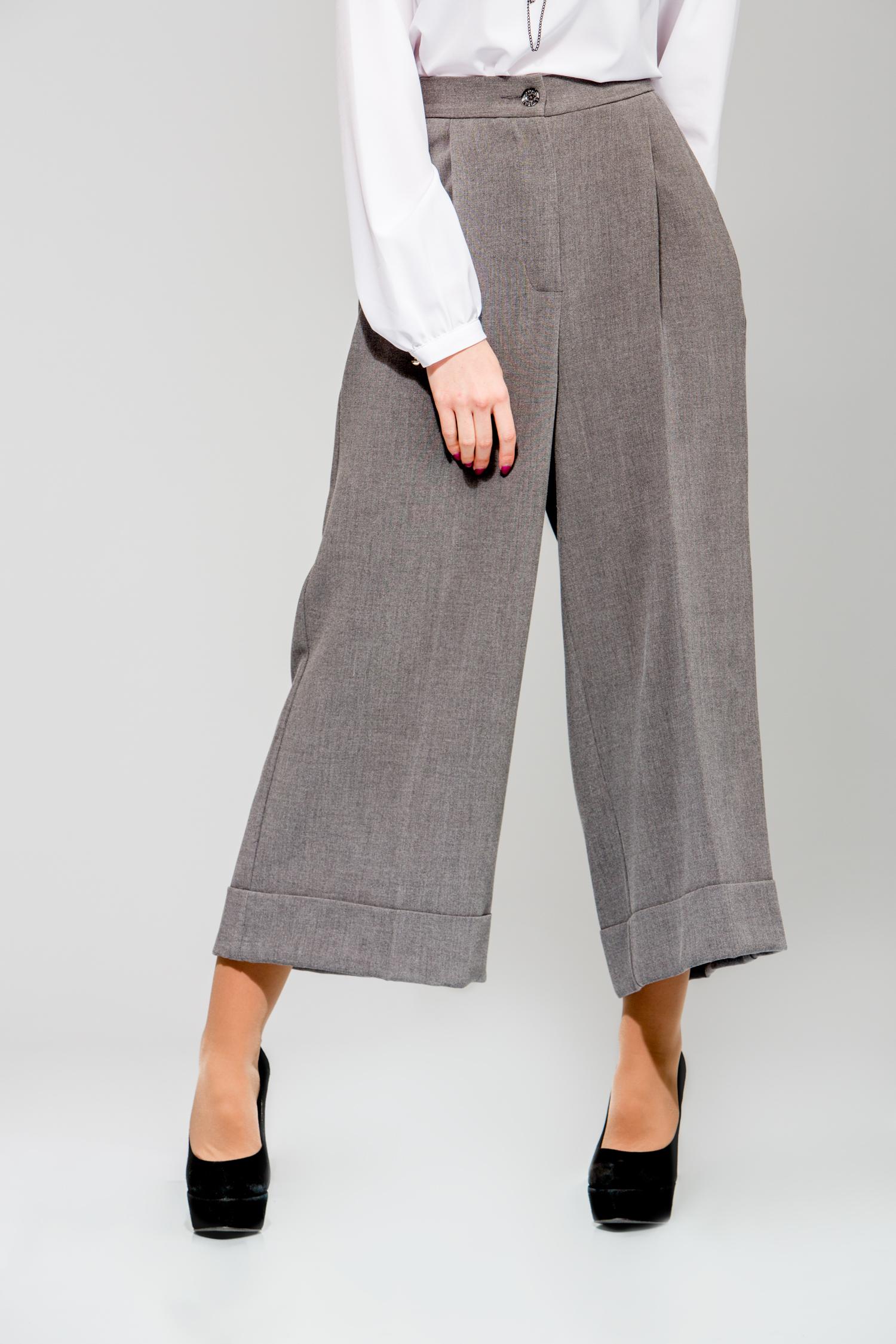 

Широкі штани-капрі із щільної тканини. 36 сірий