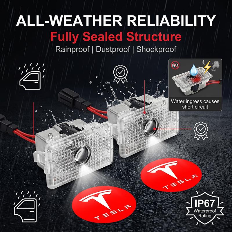 XLGJS1 2Pcs LED Car Door Emblem Light Welcome Lamp Laser Projector Styling for Tesla Model 3 Model X S Y 2016-2023 Model Y Decals TM3