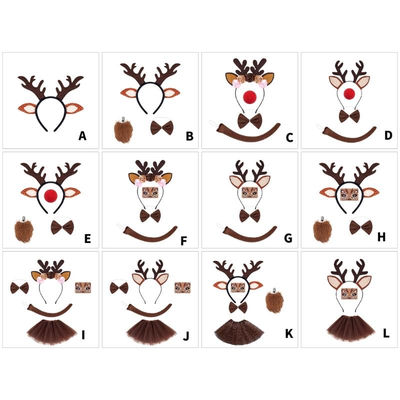 Reindeer Costume Set Reindeer Ears Nose Tail Bowtie Tutu Animal Fancy Costume Kit Accessories for Halloween Cosplay