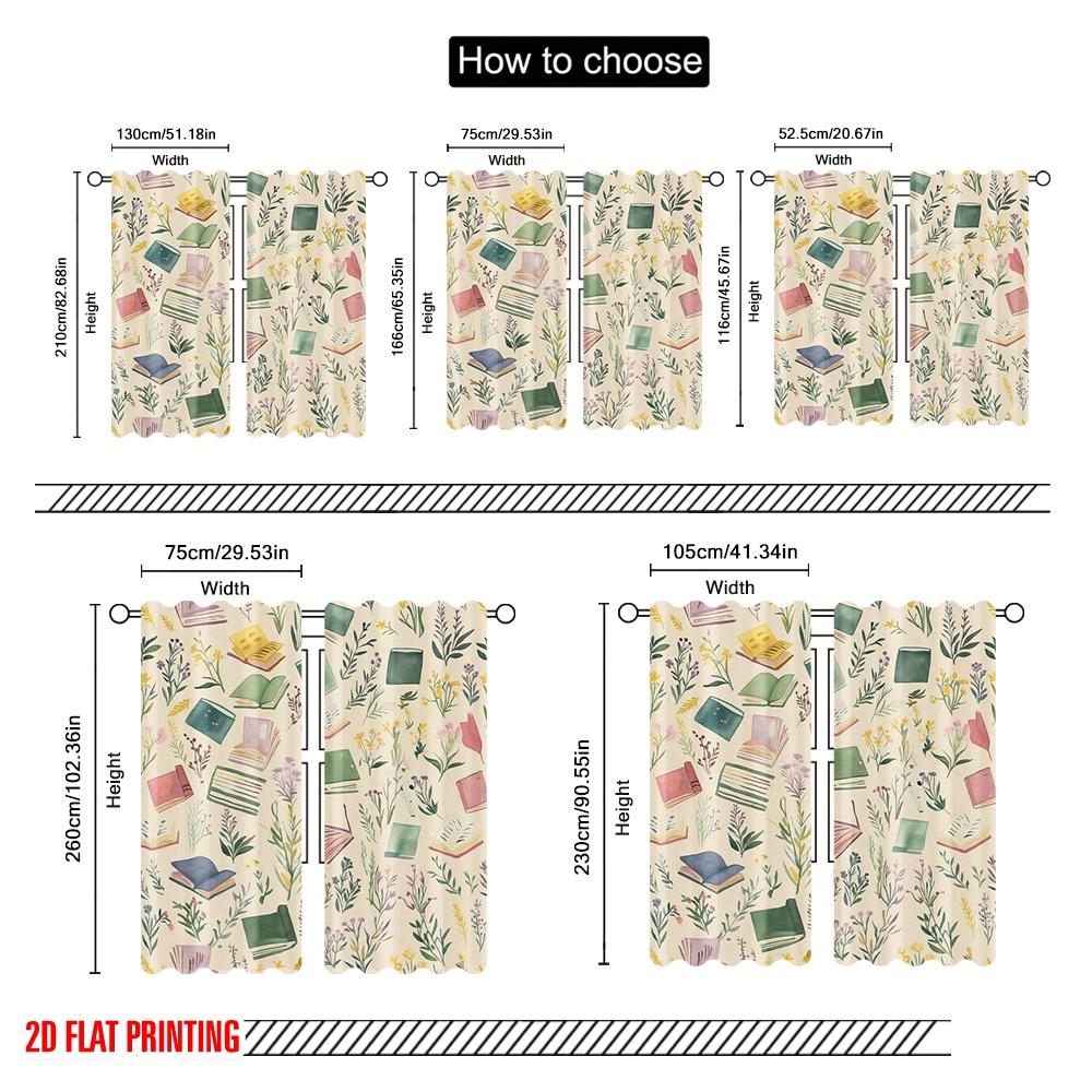 2Pcs,2D Plane Printing Pattern Curtains Literary Garden Polyester Fabric (Without Rod) Home Decor Use For Living Room & Bedroom