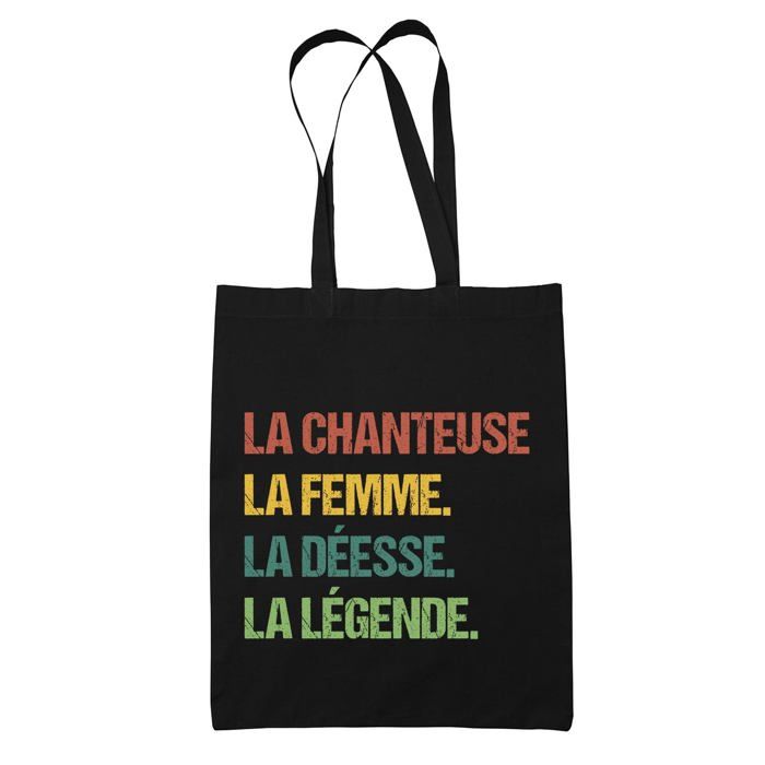 Tote bag - PLANETEE - La chanteuse Déesse Légende Vintage - Coton - Noir - Imprimé en France