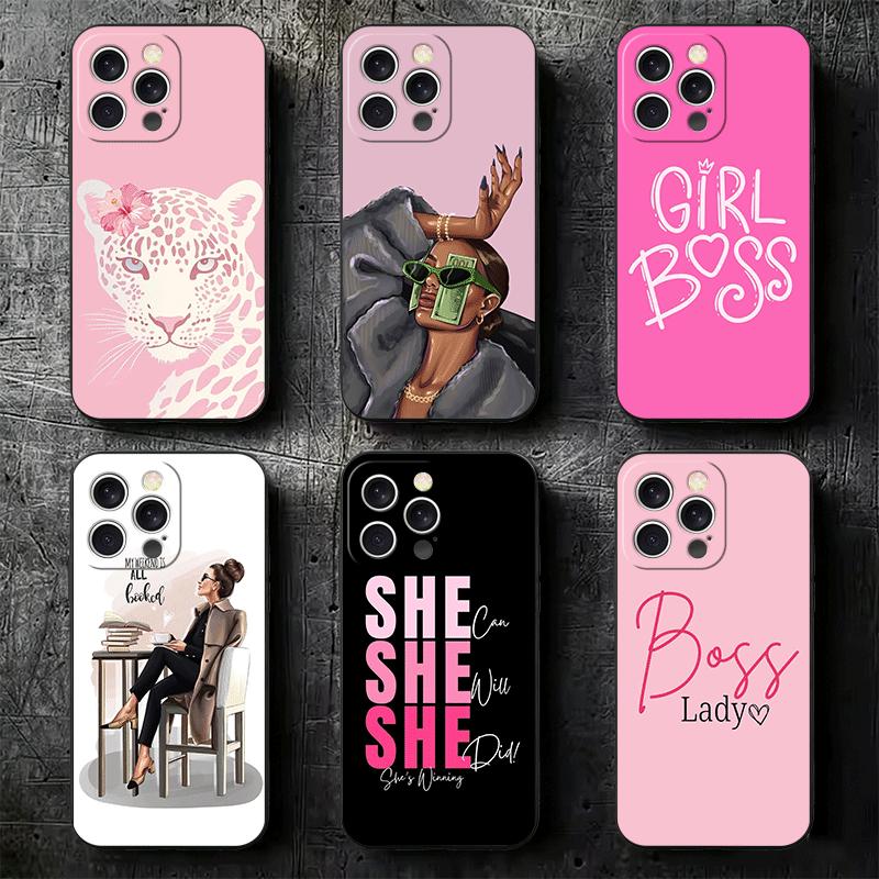 Girl Boss Lady Pink Soft Phone Case for iPhone 16 16E 17 Air 15 Pro Max 14 Plus 13 Mini 11 12 7 Black Cover Back Shell