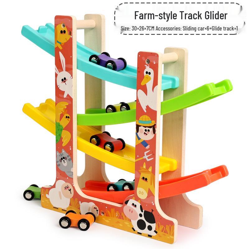 Children s Wooden Animal Racing Track Toy for Early Education