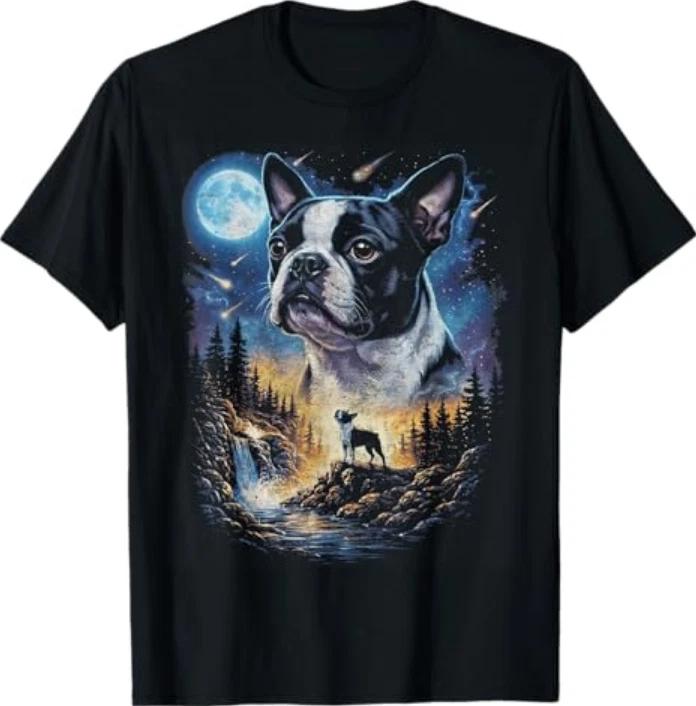 Boston Terrier Howling At The Moon Vintage Dog Art TShirt S