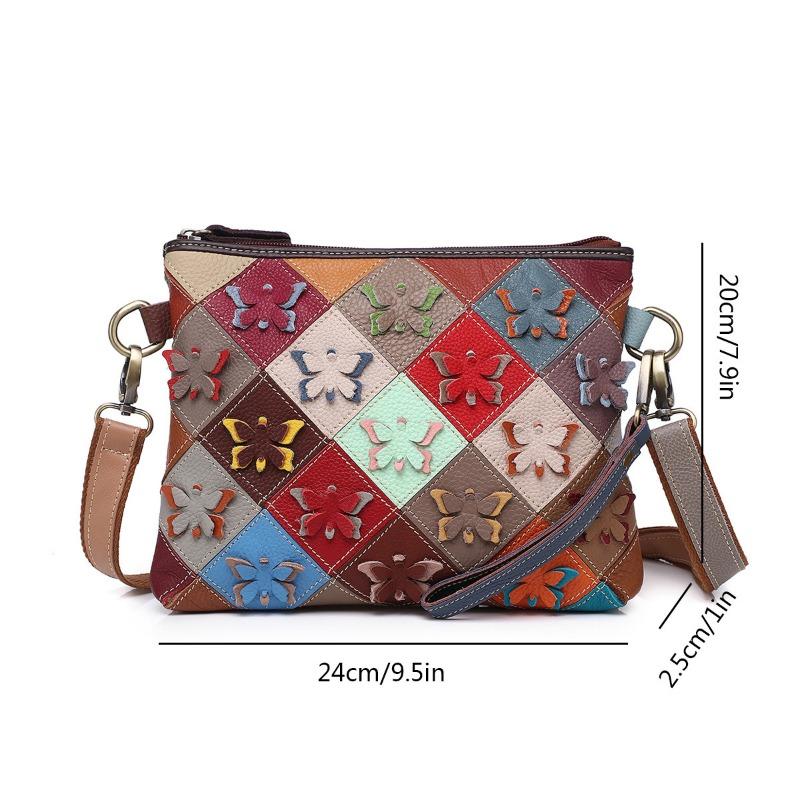 

Сумка ручной работы из натуральной коровьей кожи в стиле ретро с цветной мозаикой и геометрическим цветком, женская сумка через плечо, маленькая сумка разноцветный