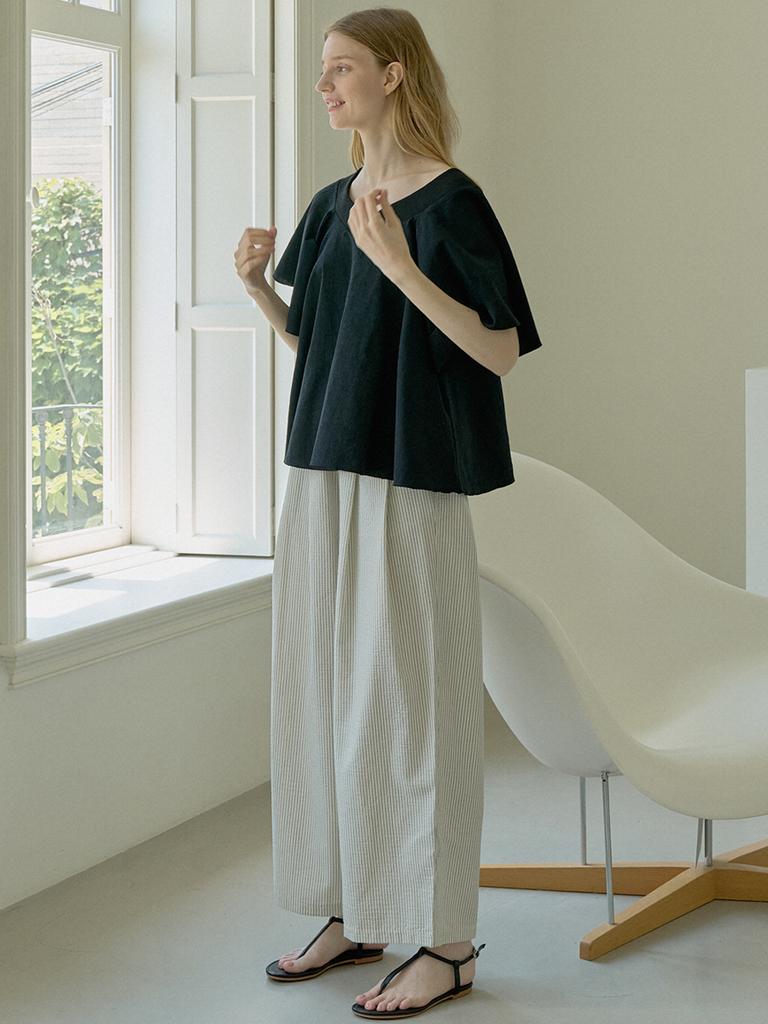 AVANT-G Striped Banding Wide Pants - Cream