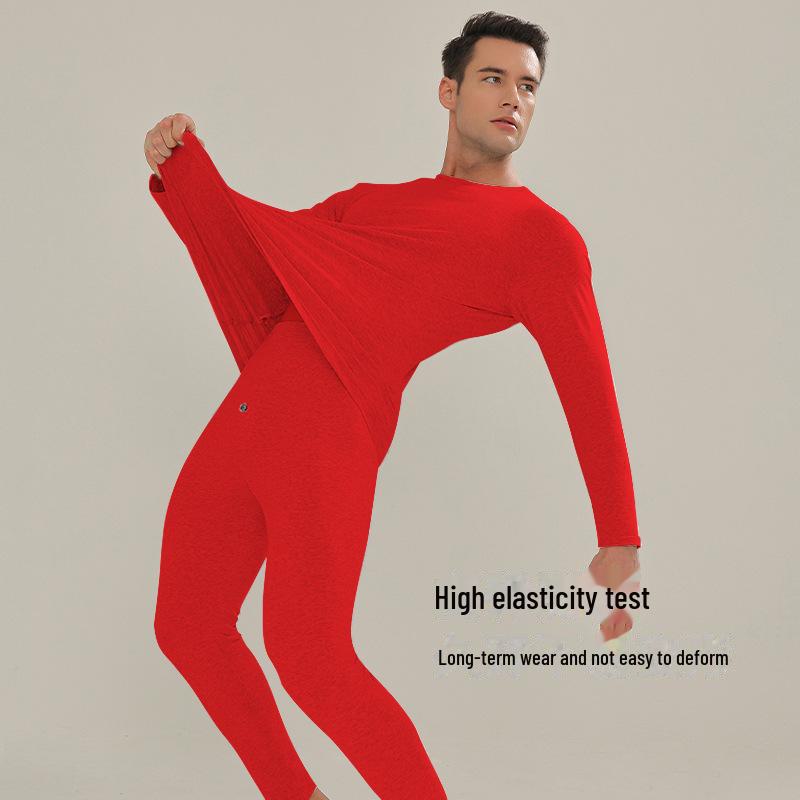 Tierkreisjahr Paar Thermo-Unterwäsche-Set – Herren- & Damen Festliches Rot Baumwolle