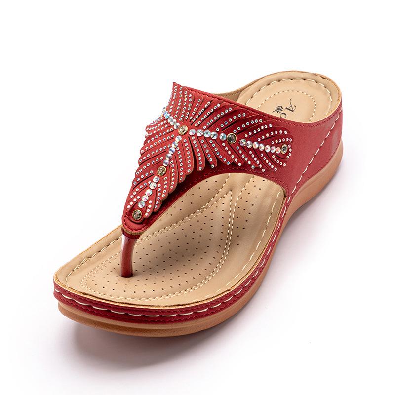 

Женские сандалии на платформе, летние пляжные шлепанцы, женская модная обувь с кристаллами, женские шлепанцы 36 красный