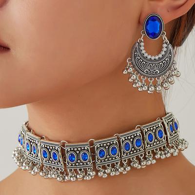 Ethnic Vintage Jewelry Set Rhinestone Jewelry Sets Metal Geometric Decoration Necklace Earrings Set For Women Gift  Set Jewelry