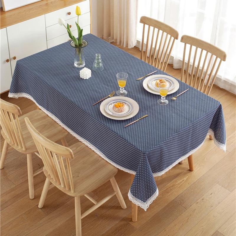 Dot Plaid Cotton Plaid Tablecloth Lace Tassel Rectangle Dining Table Cloth Dust Cover