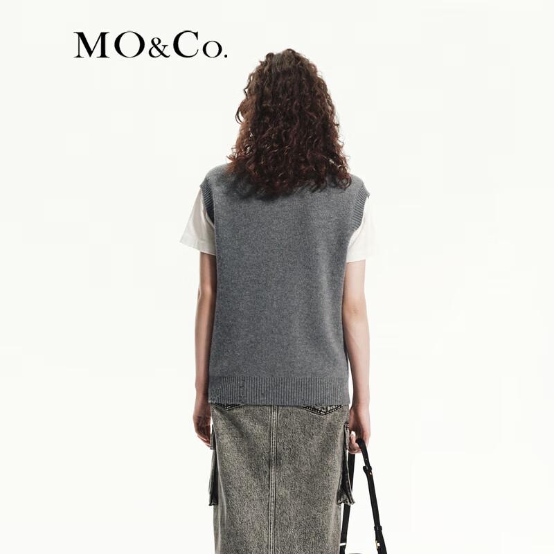MO&Co. Wool Cashmere Distressed V-Neck Sweater